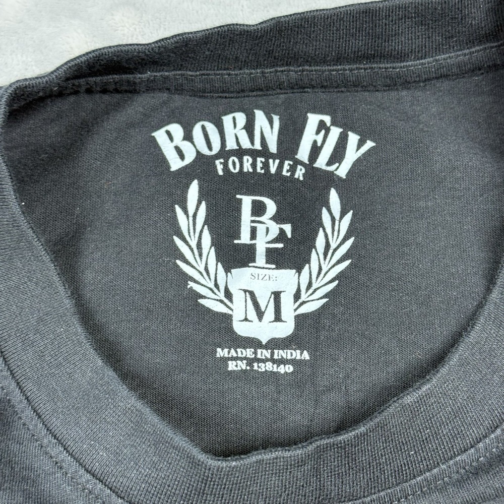 Born Fly Medium T-Shirt Mens Black Gold Embroidered Anytown USA Streetwear Tee - Picture 2 of 7